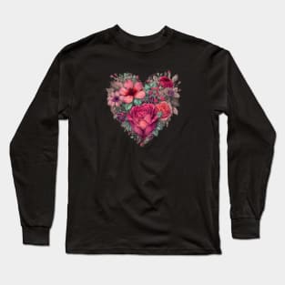 Hot Pink Floral Heart Long Sleeve T-Shirt